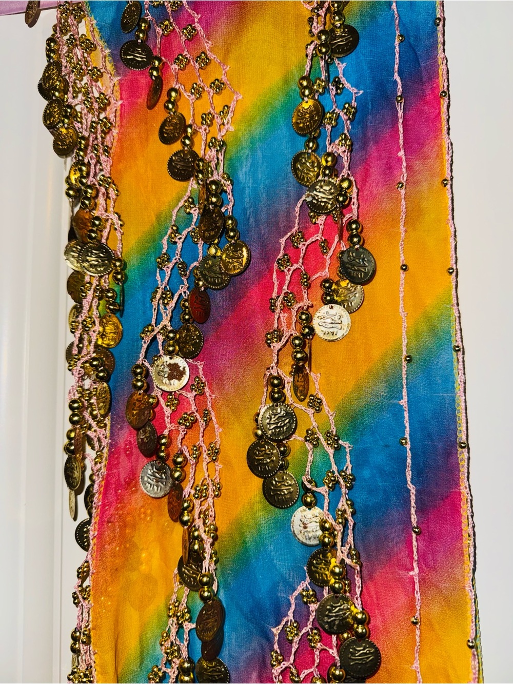 Rainbow Chiffon Belly Dancing Coin Scarf